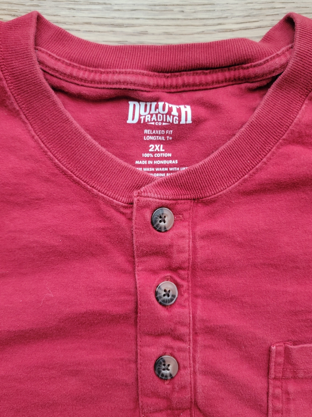 Duluth Trading Co. Red Henley Button-Front Tee